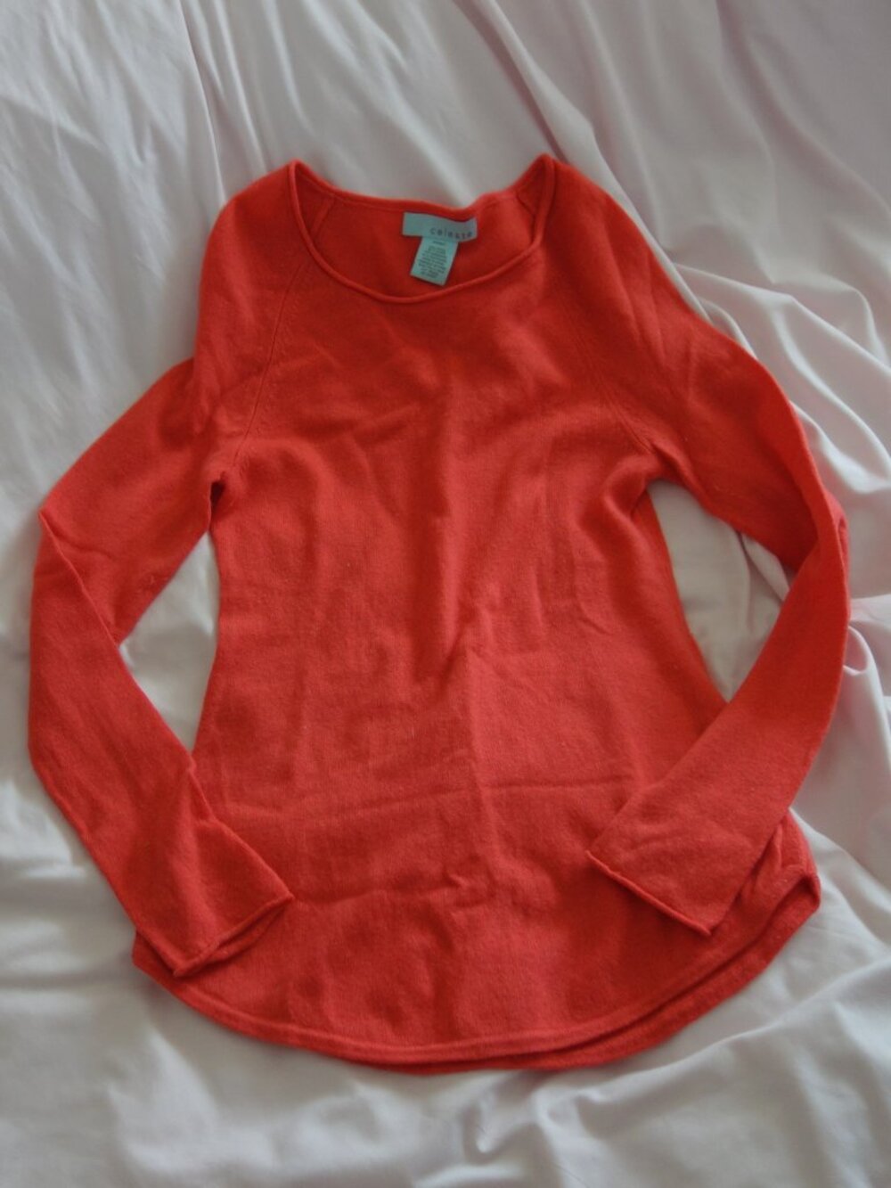 Celeste Wool Cashmere Blend Coral Pink Long Sleeve Sweater Medium